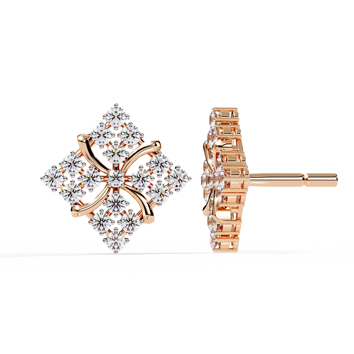 Exquisite Cluster Stud Moissanite Earrings with Brilliant Diamond Floral Sparkle and Elegant Curved Detailing - View 5