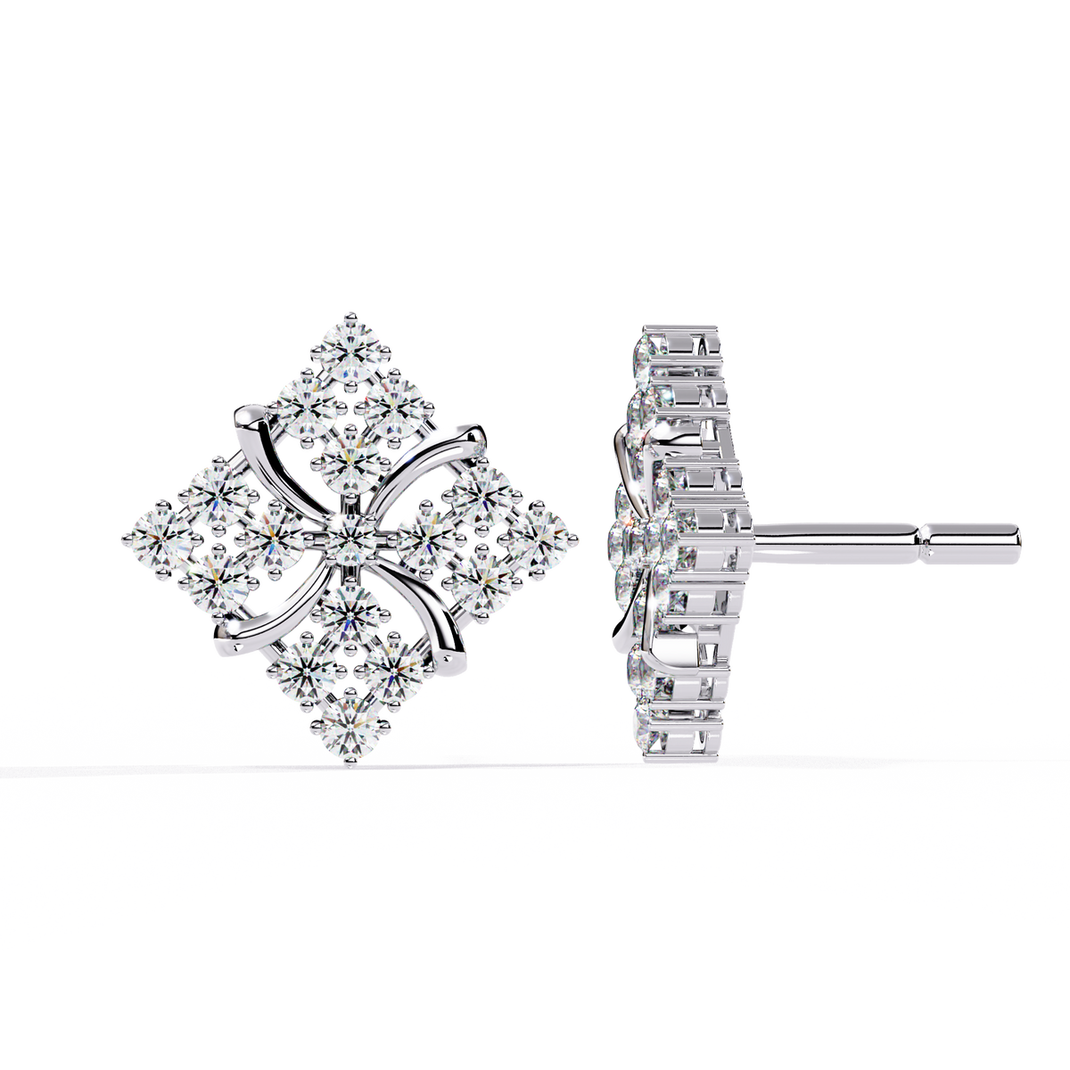 Exquisite Cluster Stud Moissanite Earrings with Brilliant Diamond Floral Sparkle and Elegant Curved Detailing - View 6