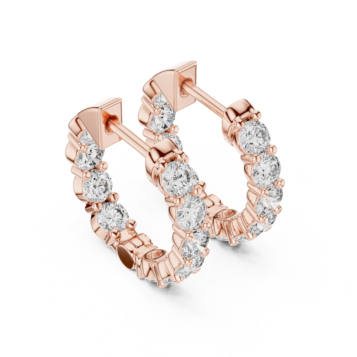 Inside Out Round Moissanite Diamond Shared Prong Huggie Hoop Earrings - View 8