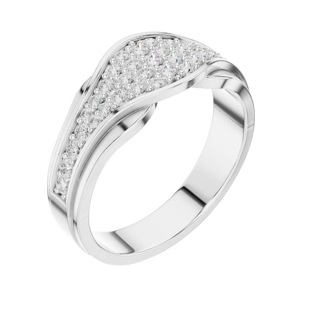 Round Cut Moissanite Diamond Men's Curved Lattice Grid Pave Statement Band - View 6