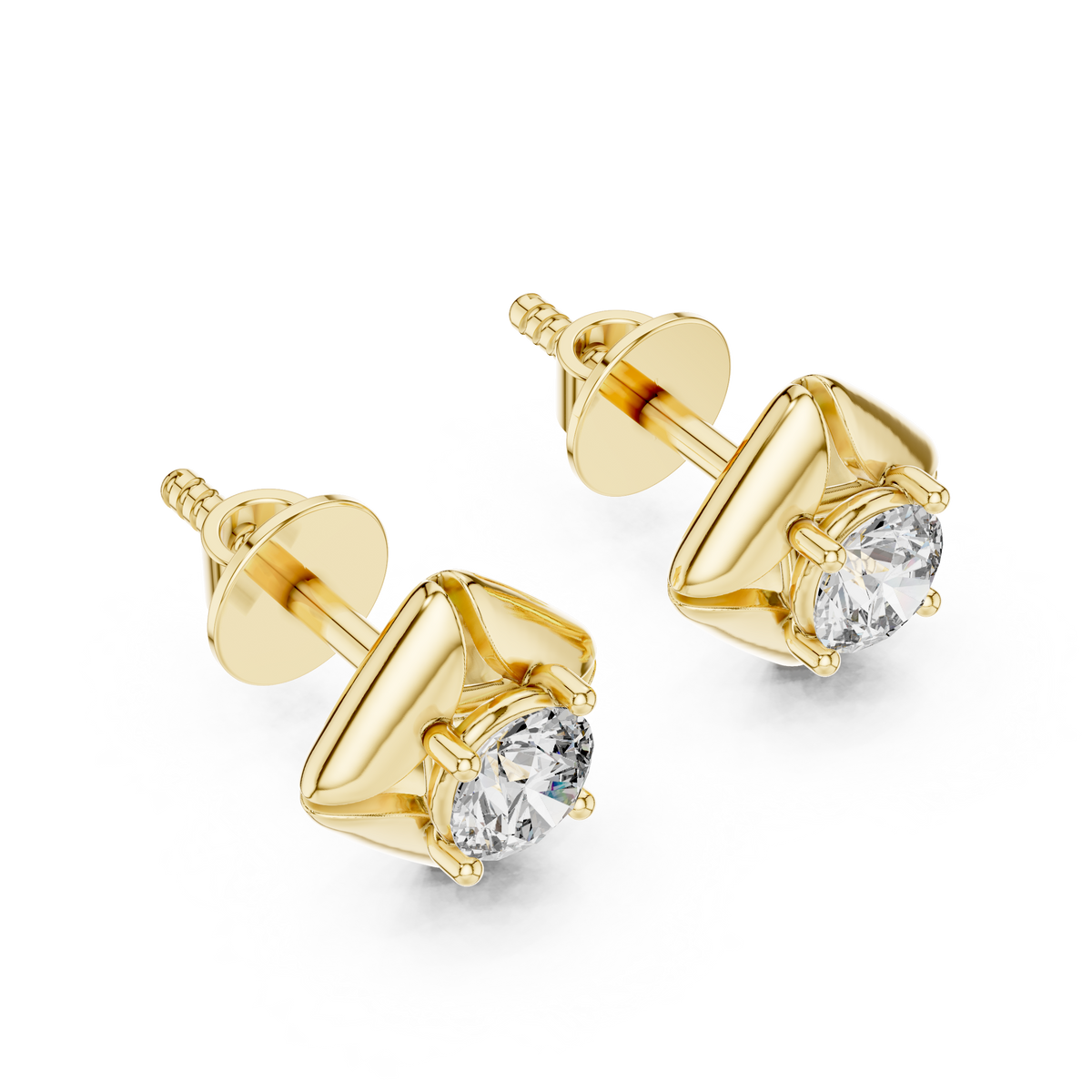 Geometric Pillow Kite Frame Round Moissanite Diamond Stud Earrings - View 4
