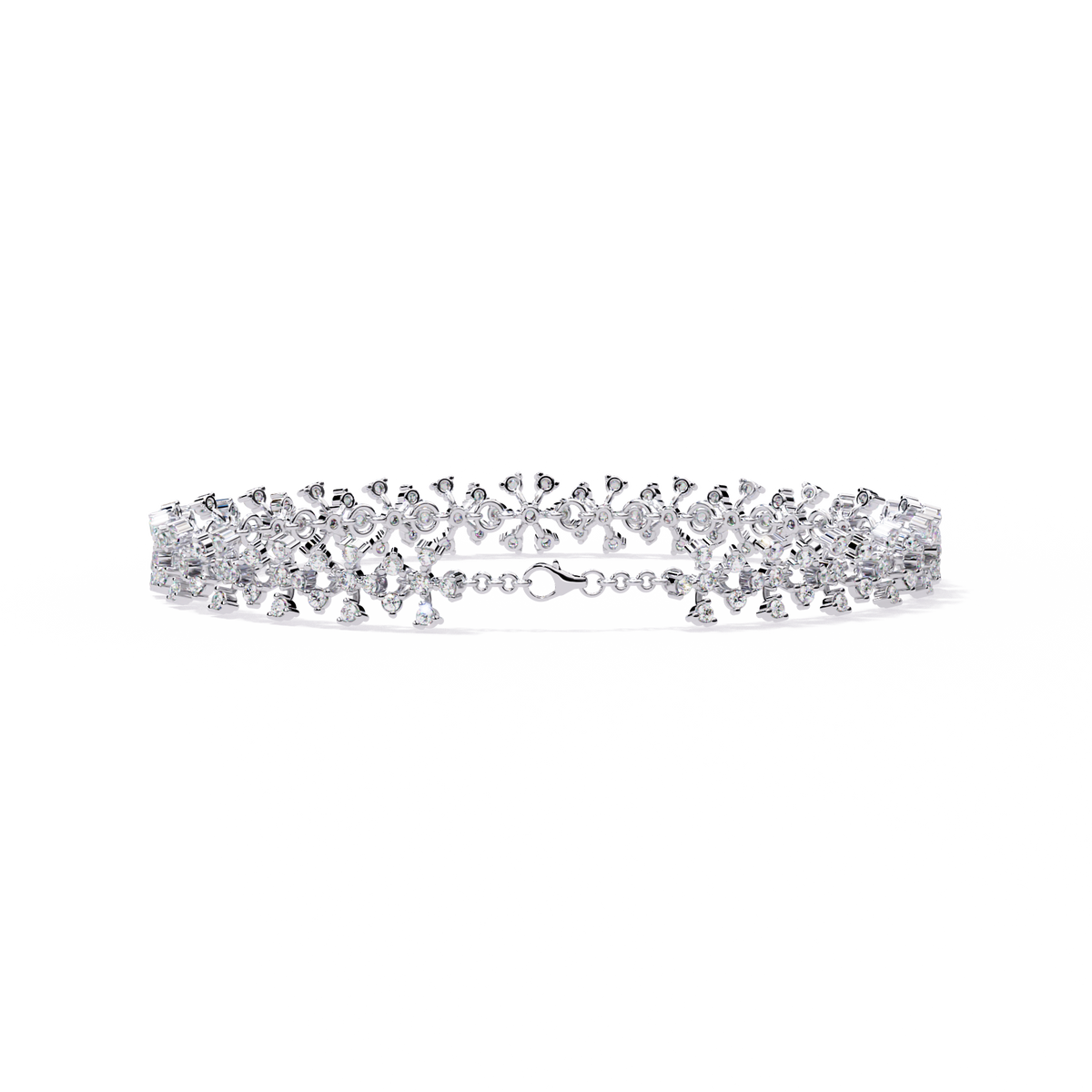 Round Cut Moissanite Diamond Statement Floral Bracelet - View 9