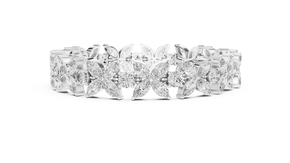 Marquise & Round Cut Lab Diamond Floral Link Bracelet For Her - View 6
