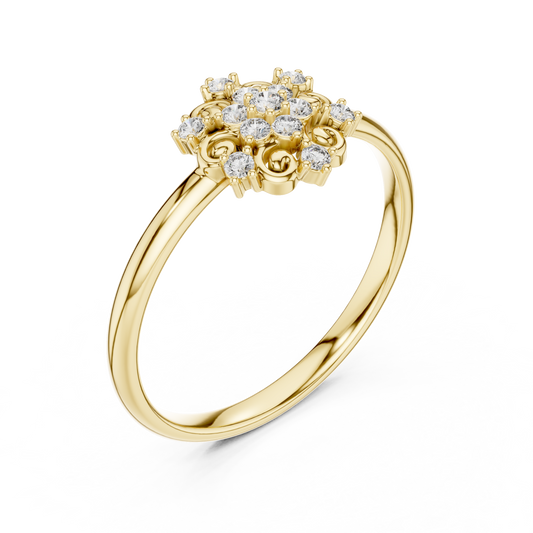 Floral Cluster Round Cut Lab Diamond Engagement Ring With Vintage Flower - View 2