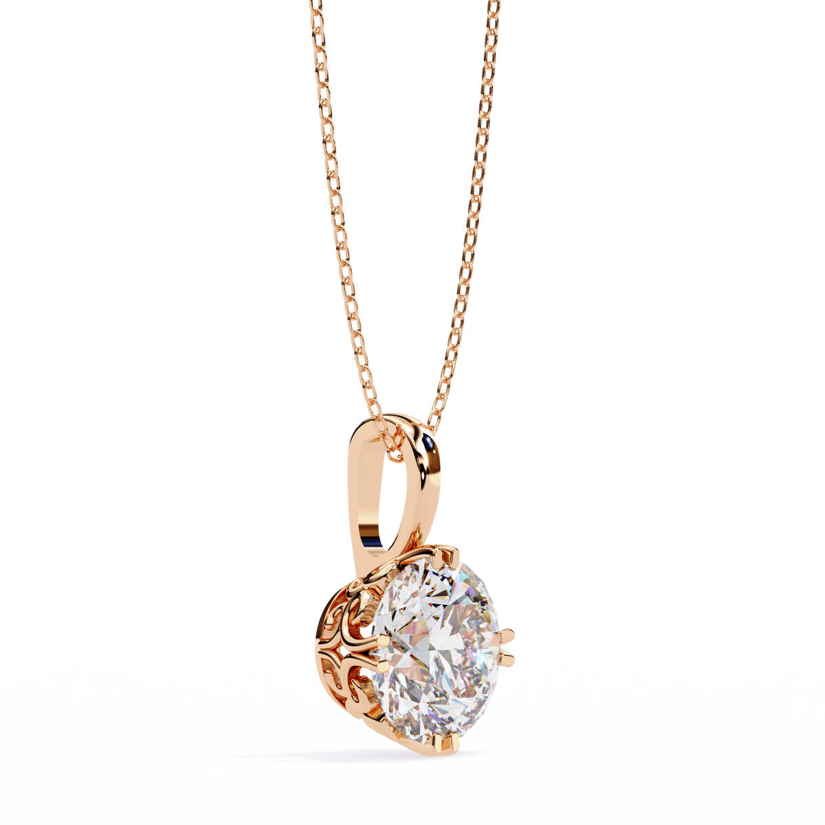 Round Moissanite Diamond Solitaire Double Prong Pendant - View 6