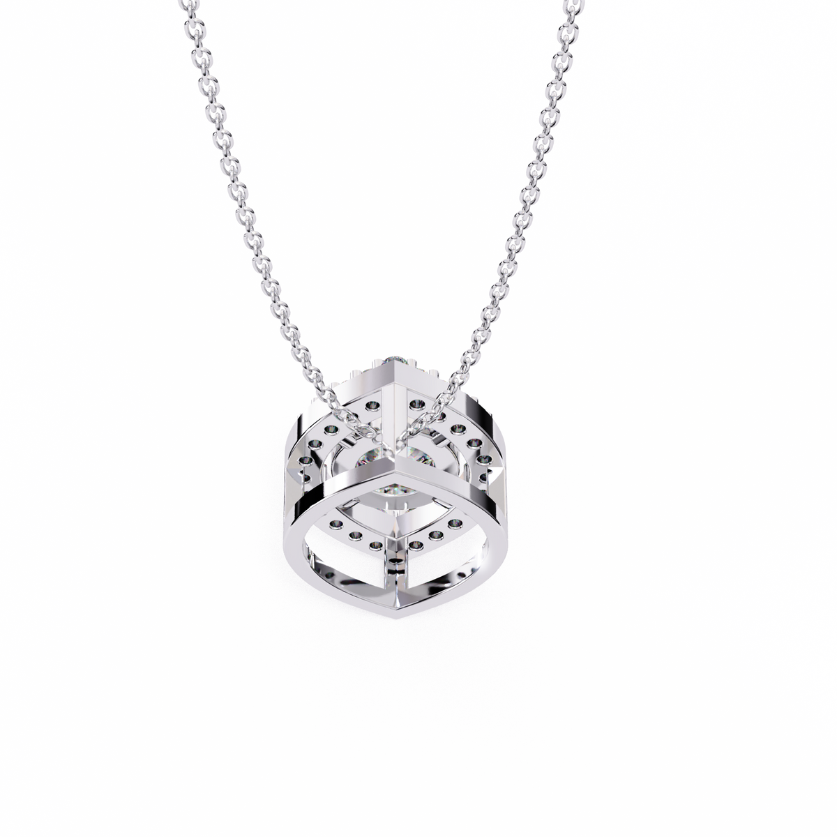 Symmetrical Eye Shape Layering Pendant with Round Moissanite Diamond - View 10
