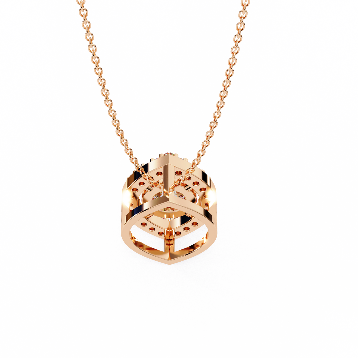 Symmetrical Eye Shape Layering Pendant with Round Lab Grown Diamond - View 9