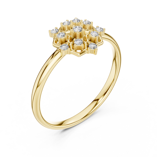 Round Moissanite Diamond Hexagon Floral Cluster Wedding Ring - View 2