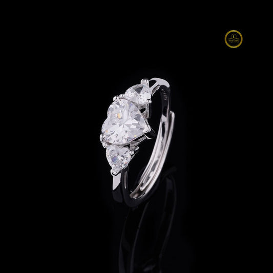 Three Stone Heart Cut Lab Diamond Wedding Ring For Her - View 2