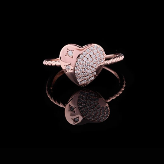 Heart Shape Pave Setting Round Lab Diamond Rope Anniversary Ring