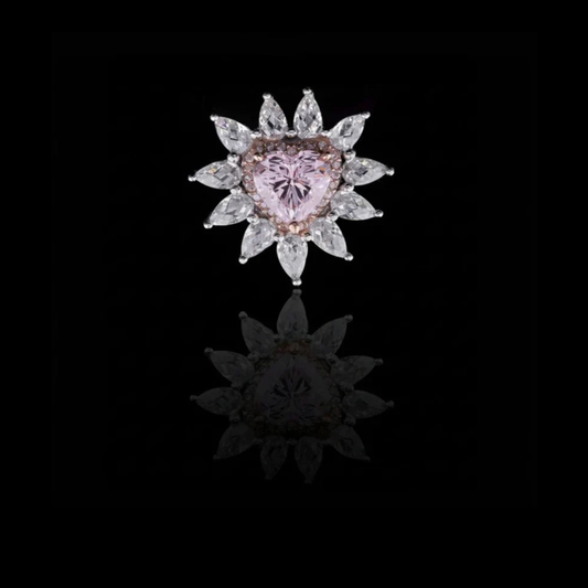 Fancy Intense Pink Heart Cut Lab Diamond Cluster Ring With Pear Sidestone
