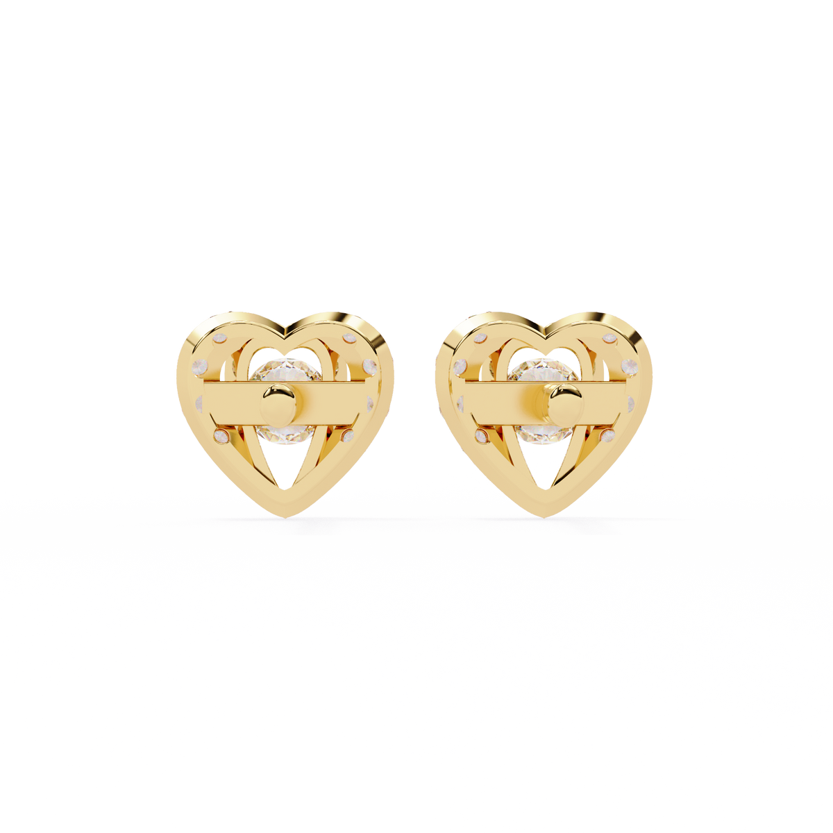 Heart Shaped Moissanite Diamond Stud Earrings with Round Center Stone and Pave Accents - View 7