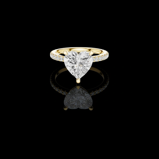 Heart Cut Moissanite Diamond Halo Engagement Ring with Pave Band
