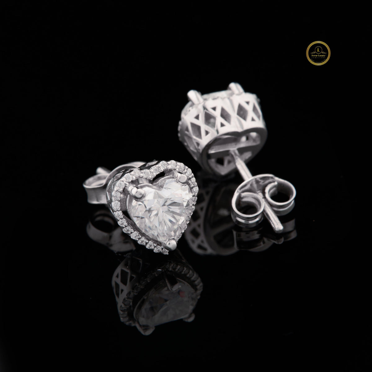 Heart Shaped Halo Lab Diamond Stud Earrings with Center Stones and Sparkling Accent Border for a Romantic - View 3