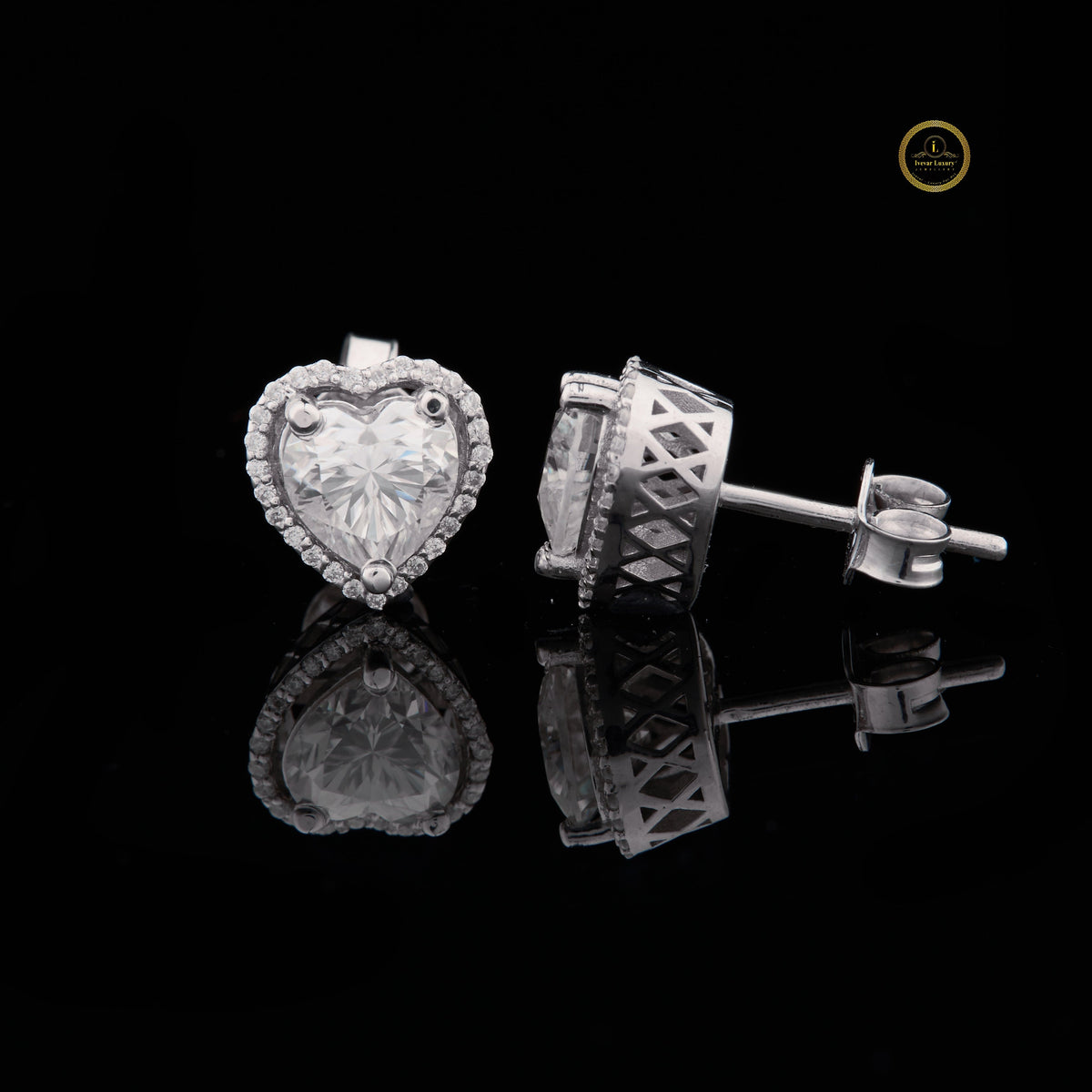 Heart Shaped Halo Moissanite Diamond Stud Earrings with Center Stones and Sparkling Accent Border for a Romantic - View 2