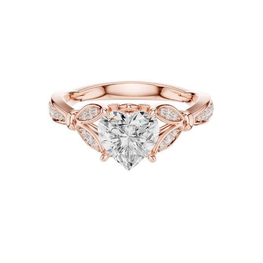 Heart Shape Leaf Motif Style Lab Diamond Engagement Ring - View 2