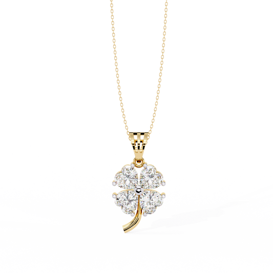 Floral Motif Lucky Charm Pendant with Heart Moissanite Diamond - View 2