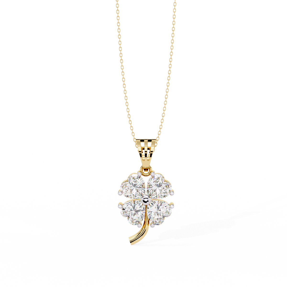 Floral Motif Lucky Charm Pendant with Heart Lab Grown Diamond - View 2