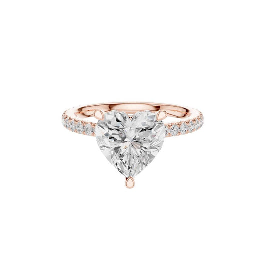 Heart Cut Lab Diamond Halo Engagement Ring with Pave Band - View 2