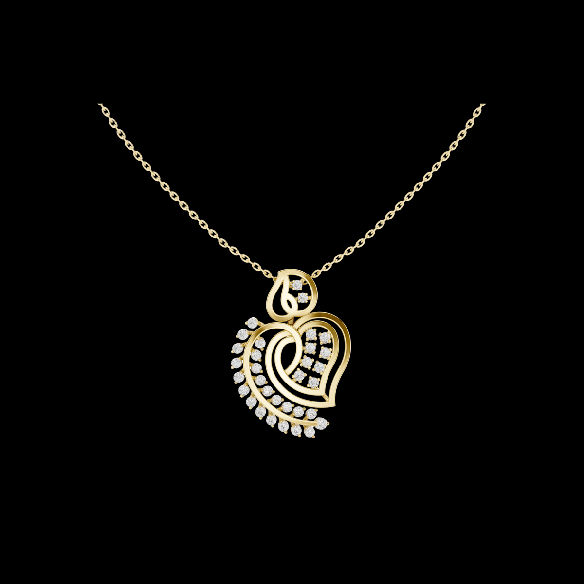 Heart Shape Leaf Inspired Moissanite Diamond Pendant Necklace