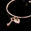 Round Lab Diamond Heart Lock Key Charms Open Torque Bangle Bracelet - View 2