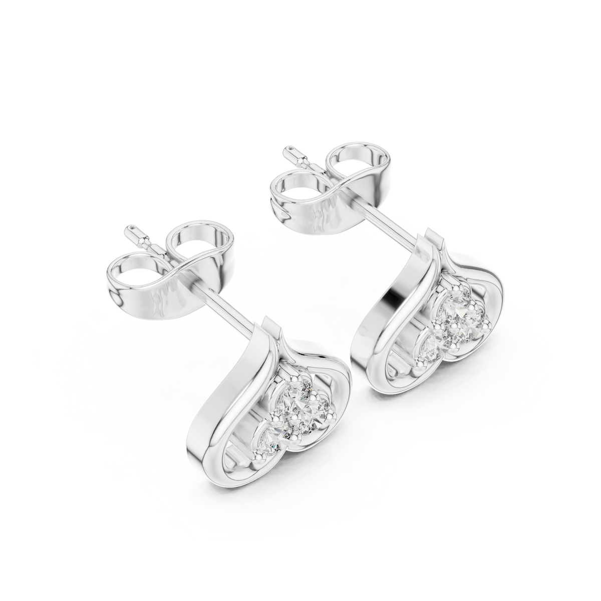 Clover Motif Round Lab Diamond Earrings Three Stone Open Loop Heart Studs - View 6
