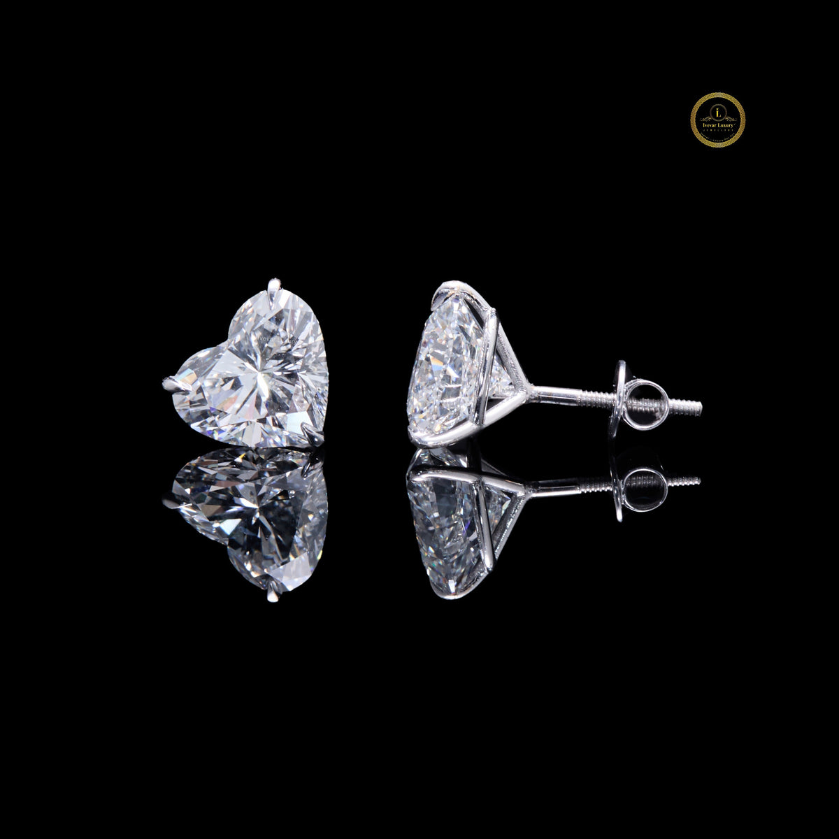 Elegant Heart Shaped Lab Diamond Stud Earrings in Polished Silver Sparkling Romantic Jewelry - View 2