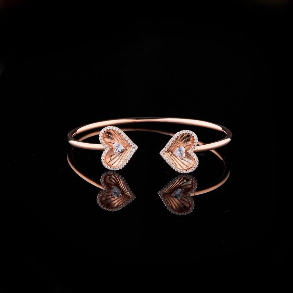 Heart & Round Cut Lab Diamond Heart Motif Open Bracelet