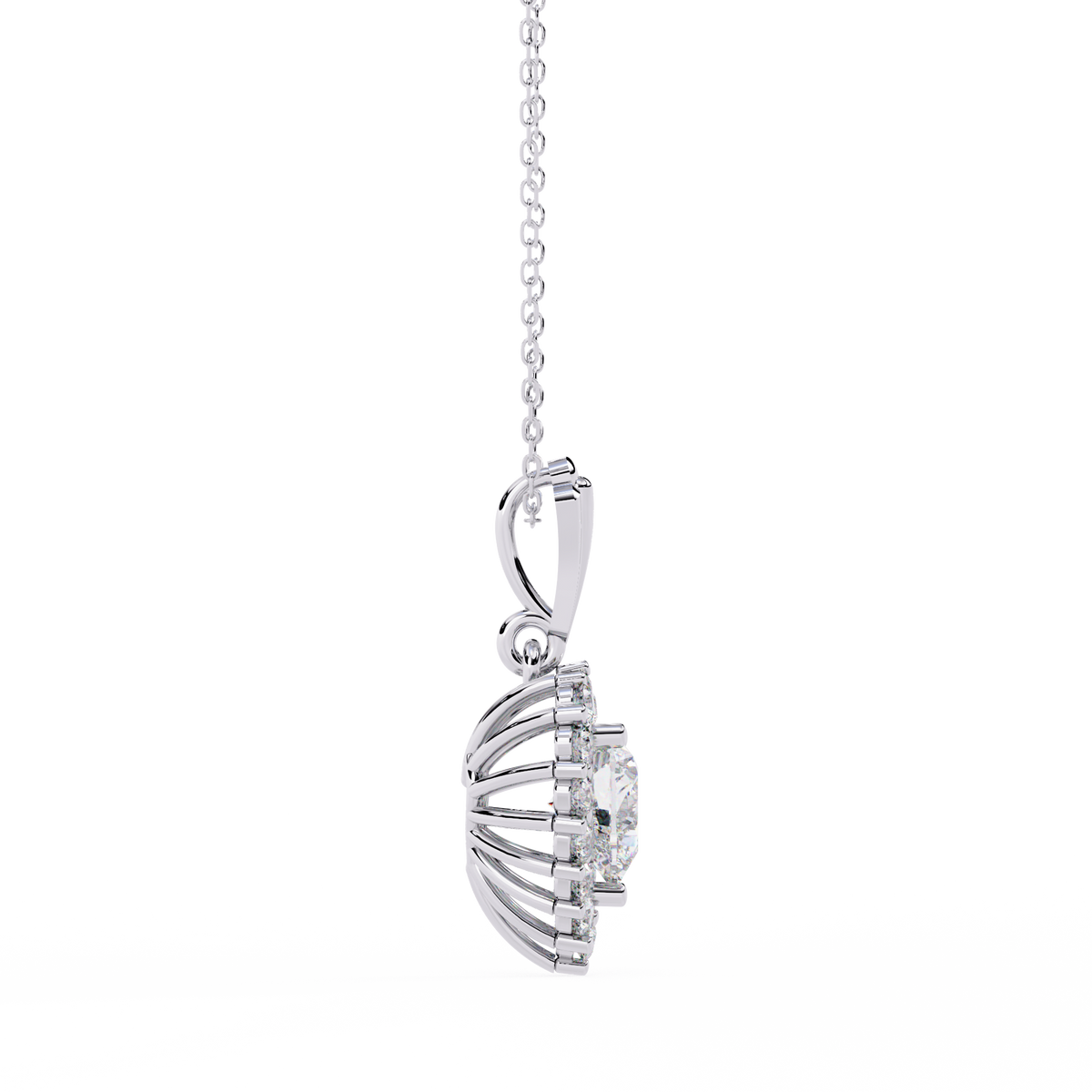 Heart Shape Moissanite Diamond Halo Pendant Necklace - View 4