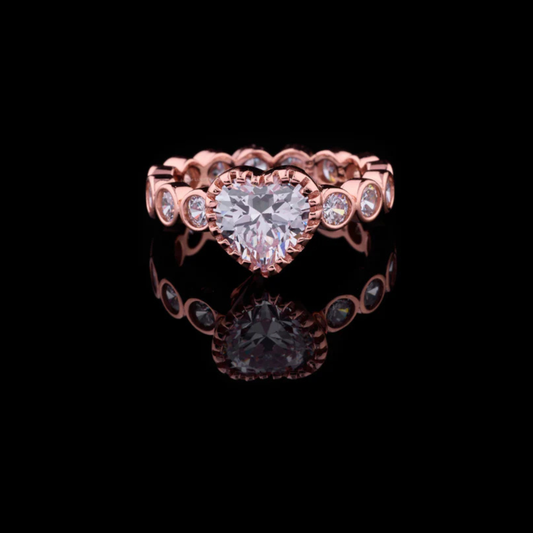 Heart Cut Moissanite Diamond Bezel Set Wedding Band With Eternity Ring
