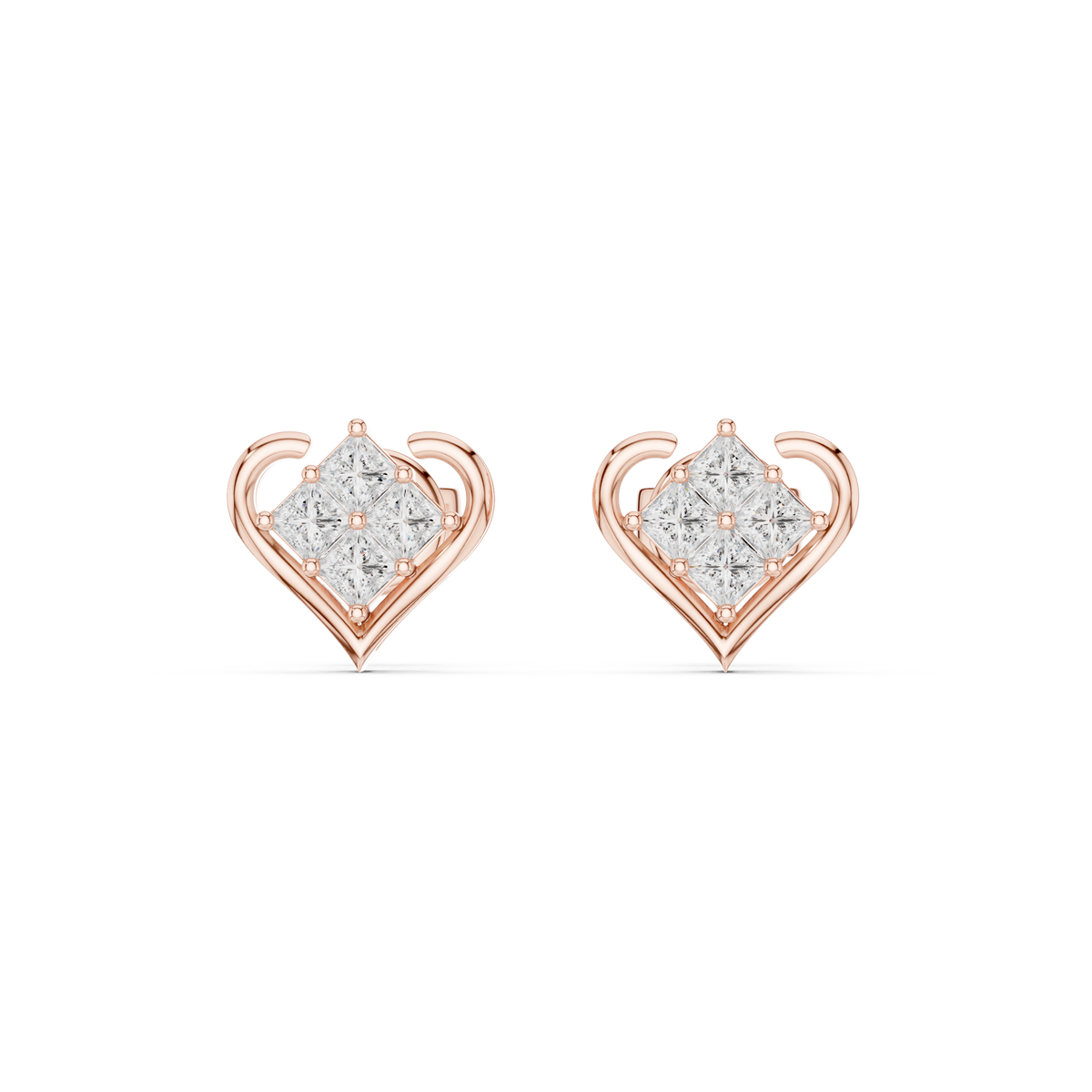 Crown Collection Heart Shaped Princess Lab Diamond Stud Earrings - View 2