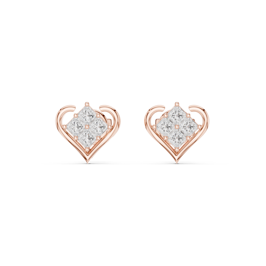 Crown Collection Heart Shaped Princess Lab Diamond Stud Earrings - View 2