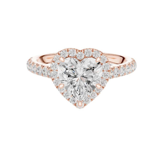 Heart Cut Halo Lab Grown Diamond Ring with Pave Band - View 2