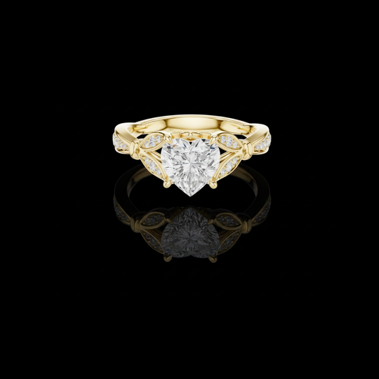 Heart Shape Leaf Motif Style Lab Diamond Engagement Ring