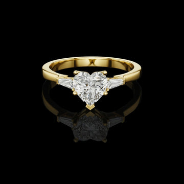 Three Stone Lab Diamond Heart Ring With Tapered Side Stone