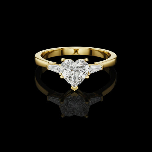 Three Stone Lab Diamond Heart Ring With Tapered Side Stone