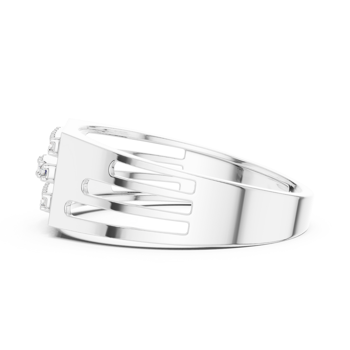 Round Cut Lab Grown Diamond Men's Architectural Side Cutout Statement Band - View 12