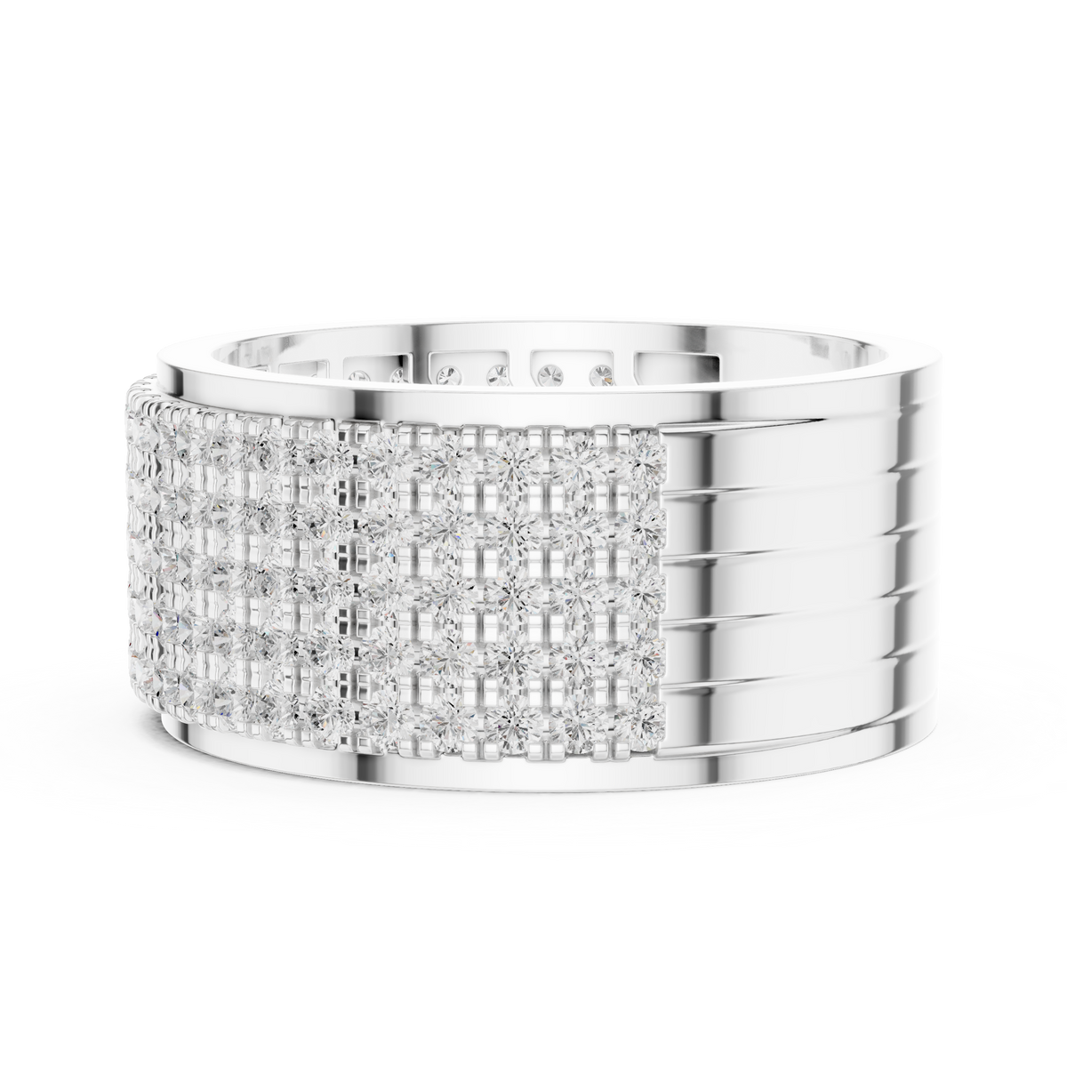 Round Cut Moissanite Diamond Men's Multi Row Grid Pave Iced Out Statement Ring - View 9