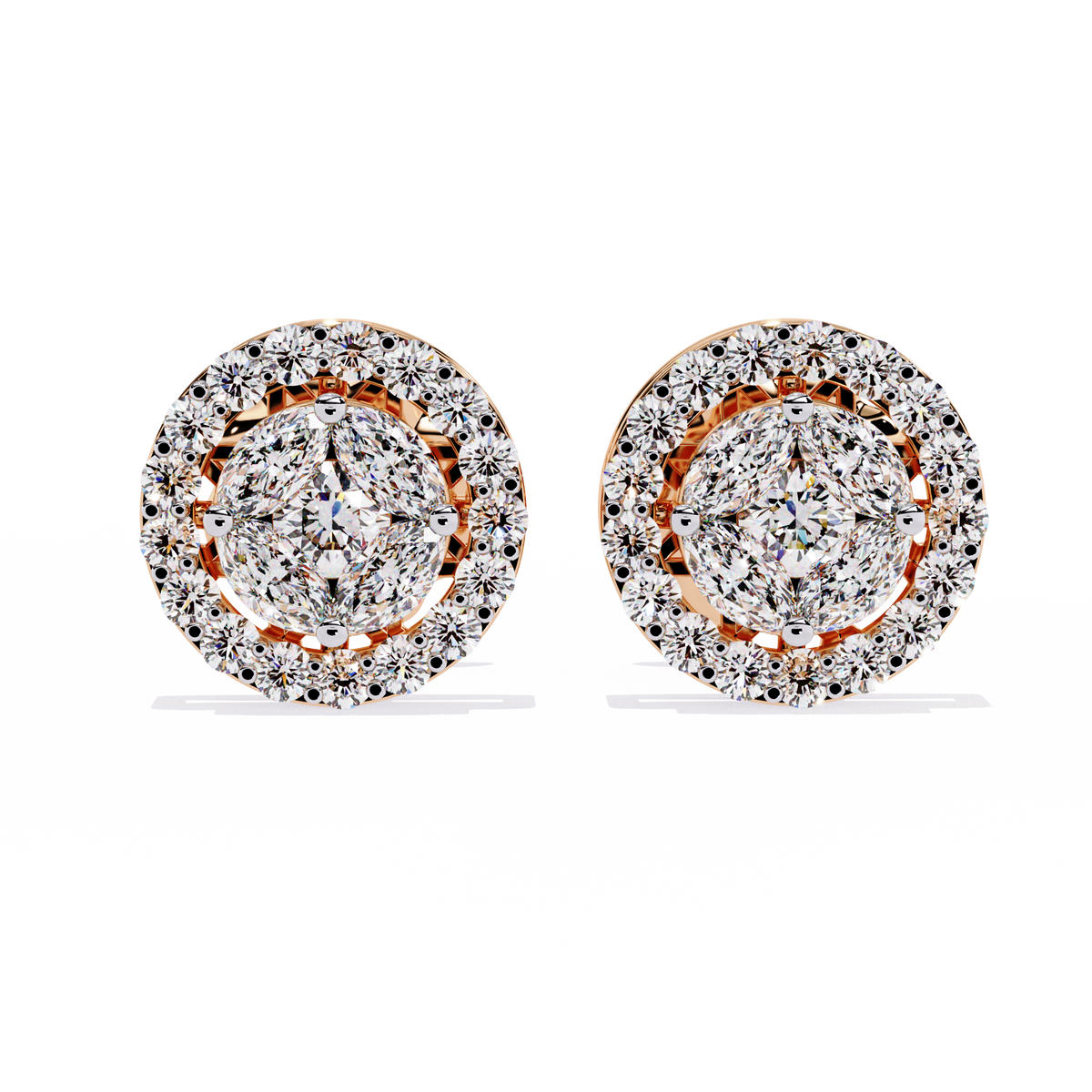 Halo Marquise Lab Diamond Round Cluster Stud Earrings with Pavé Circle Design - View 2