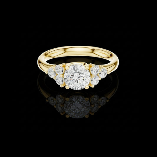 Round Moissanite Diamond With Side Stone Cluster Engagement Ring