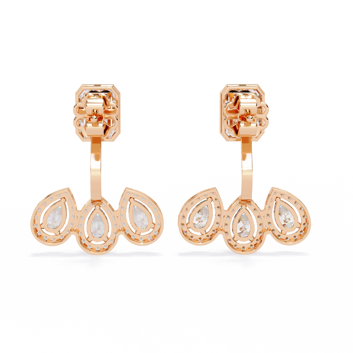 Emerald and Pear Cut Lab Diamond Halo Drop Earrings in Gold And Silver For Mother's Special - View 8