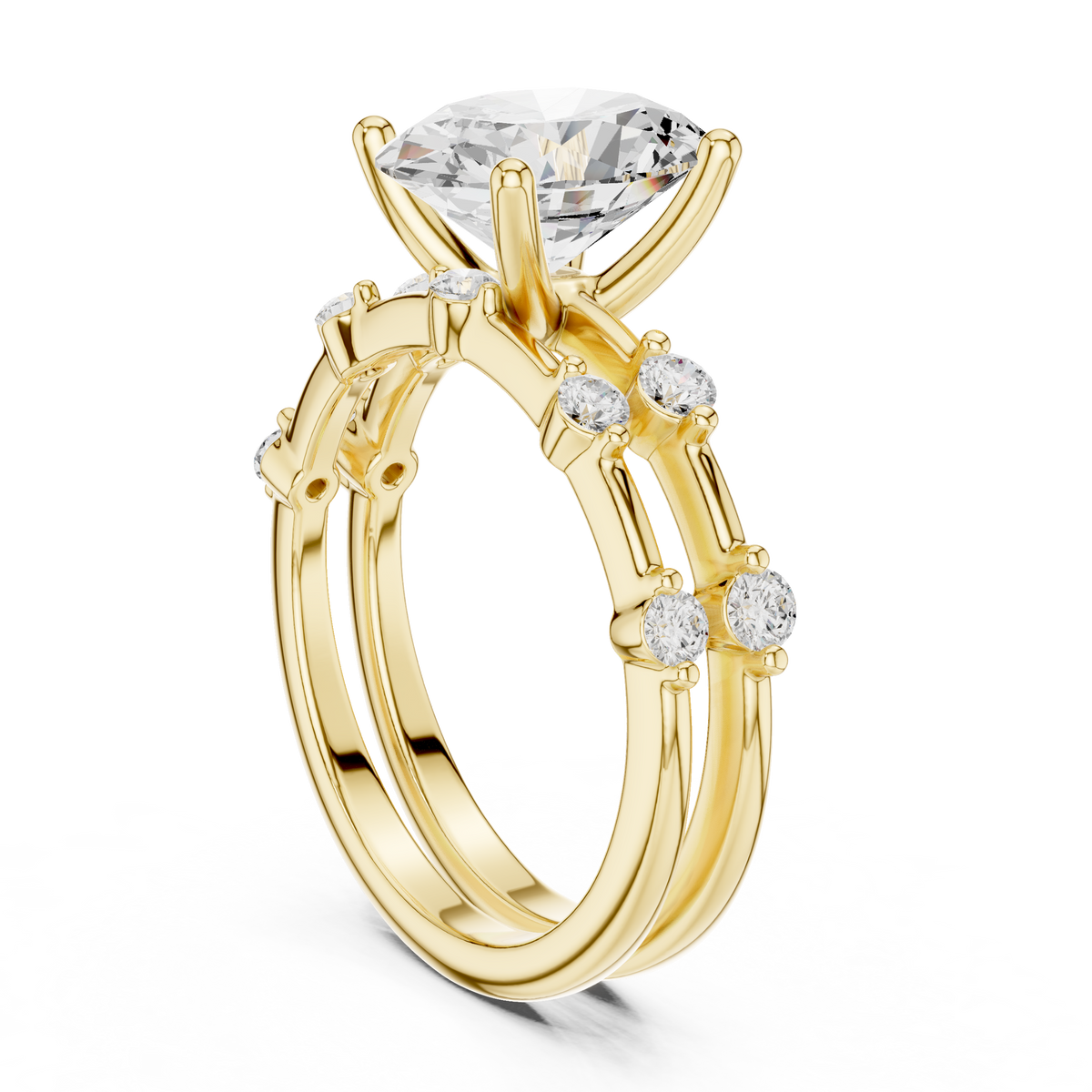 Handcrafted Oval Cut Lab Diamond Split Shank Ring with Diamond Accents - View 10