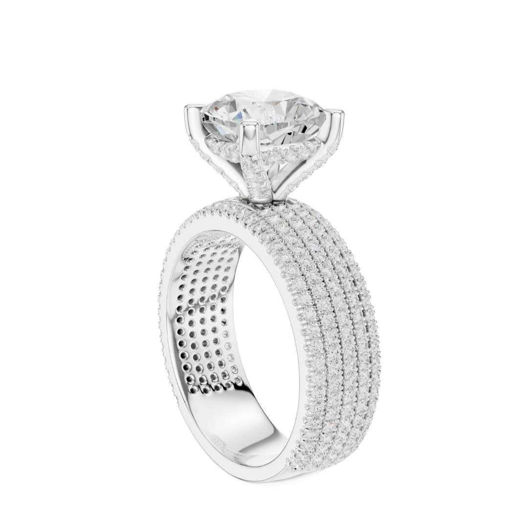 Four Row Cushion Lab Diamond Engagement Ring Pave Wedding Band - View 12