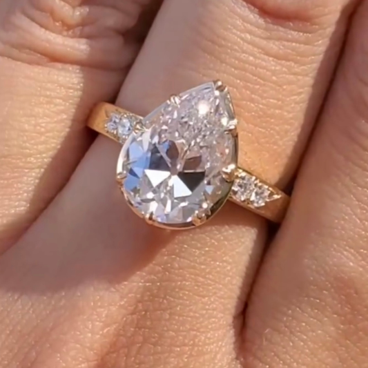 Pear Cut Lab Diamond Pave Ring with Vintage Brilliance - View 2