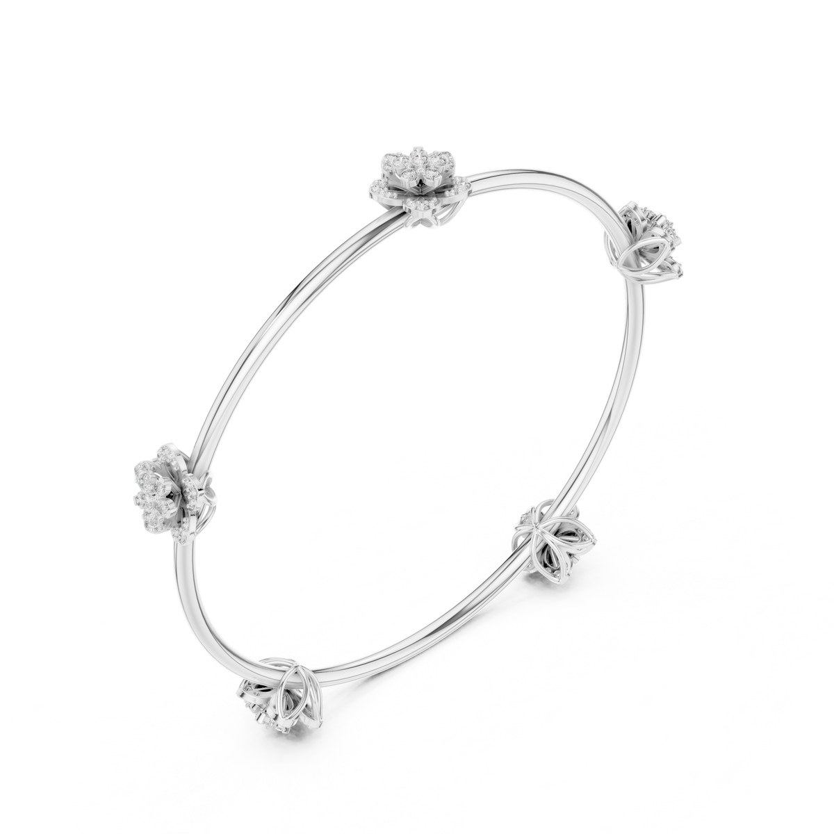 Floral Round Moissanite Diamond Open Cuff Bangle Bracelet for Women - View 6