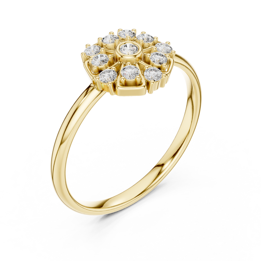 Round Lab Diamond Geometric Floral Cluster Promise Ring - View 2