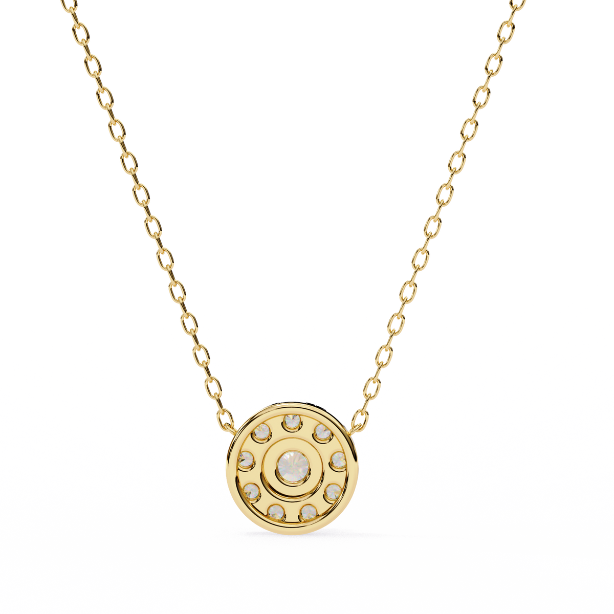 Round Moissanite Diamond Halo Pendant with Round Cluster Accent Stones - View 8