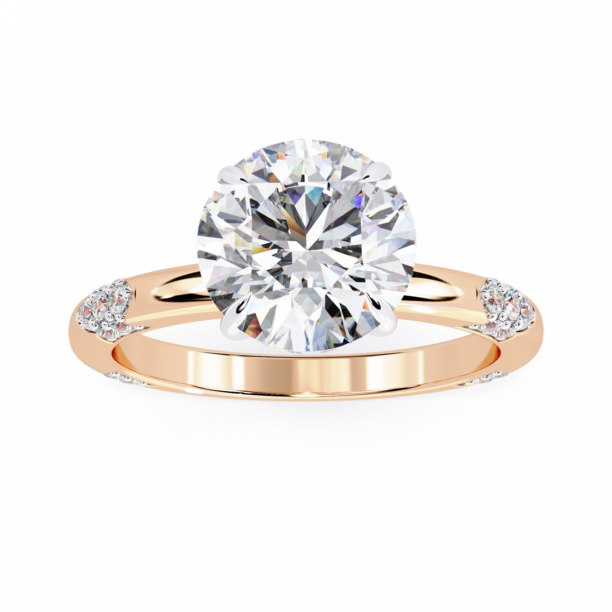 Rose gold ring with a large diamond and smaller diamonds 