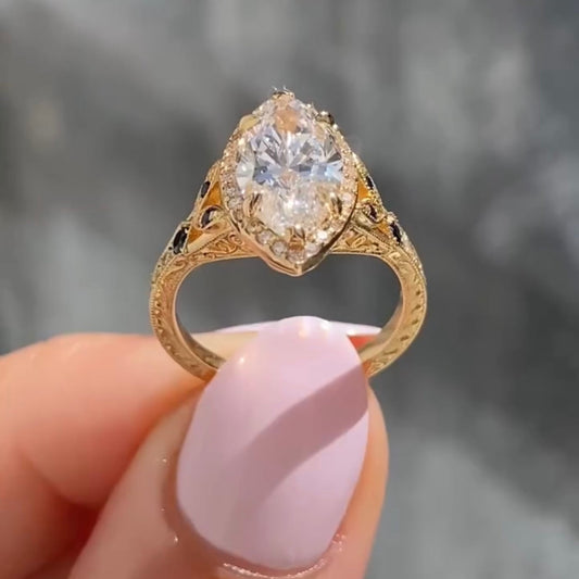 Dutch Marquise Halo Lab Diamond Wedding Ring With Side Stones - View 2