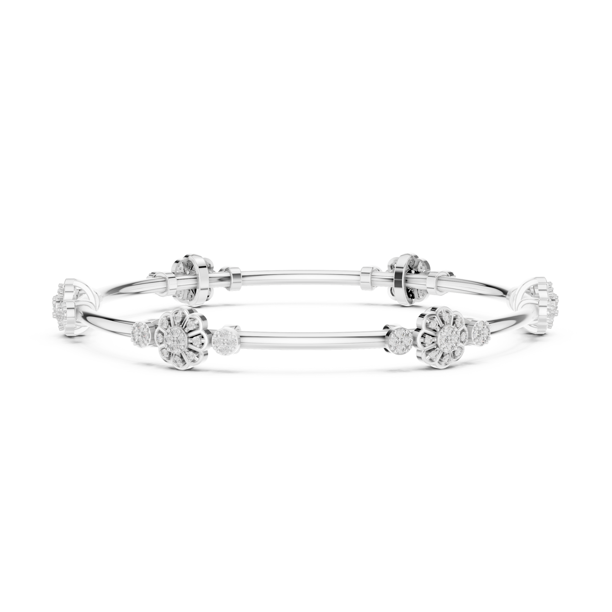 Floral Round Moissanite Diamond Openable Bangle Flower Cluster Bracelets for Women - View 3